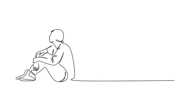 Непрерывный Рисунок Одной Женщины Сидящей Полу Крупный План Психологическая Тема — стоковое фото