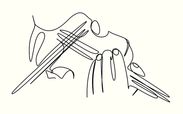 Dibujo Continuo Una Línea Dedos Tocando Violín Estilo Minimalismo Impresión —  Fotos de Stock