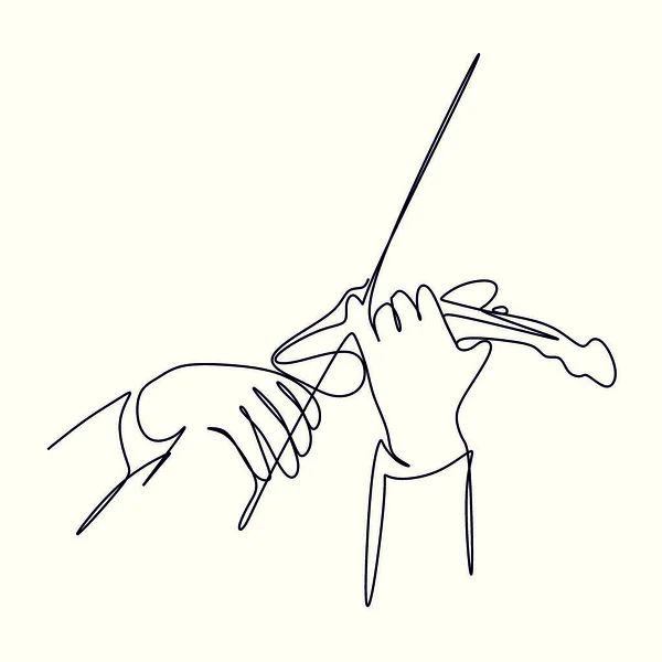 Skrzypce Rękach Muzyka Jest Ciągłym Rysunkiem Jednej Linii Wektorowego Instrumentu — Zdjęcie stockowe