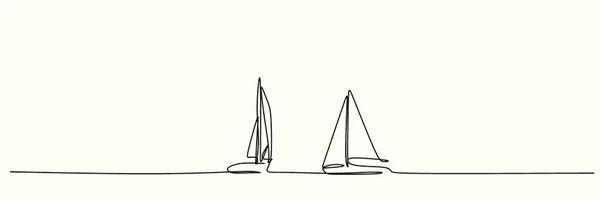 Безперервний Малюнок Двох Вітрильних Човнів Вітрі — стокове фото
