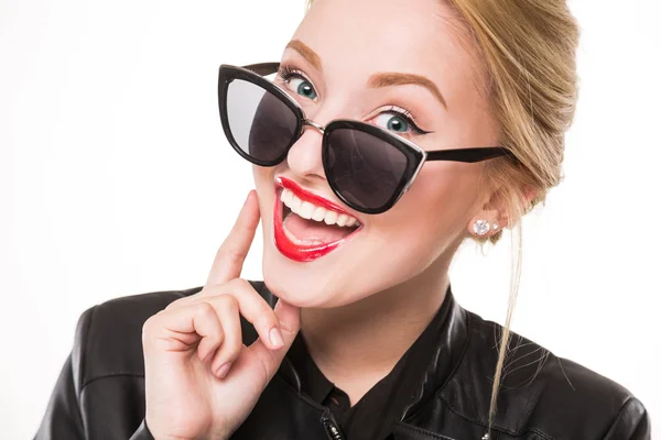 Meisje met make-up bril — Stockfoto