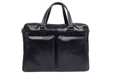 Beyaz arka planda izole erkek zarif deri çanta