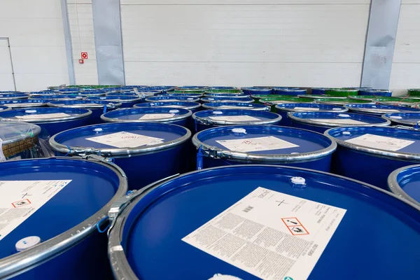Warehousing, engineering concept, barrels of toxic substances — Stock Photo, Image