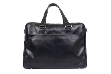 Hakiki deriden yapılmış el çantası beyaz arka plana yakın.