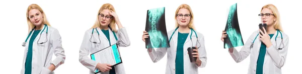 Koláž fotografie: Žena lékař se stetoskopem — Stock fotografie