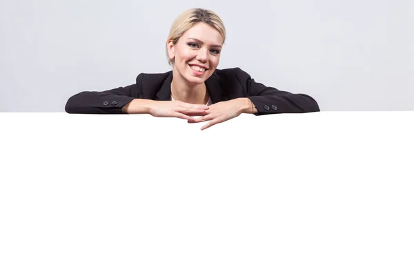 Studio portrait on white background successful business woman in — Stock fotografie