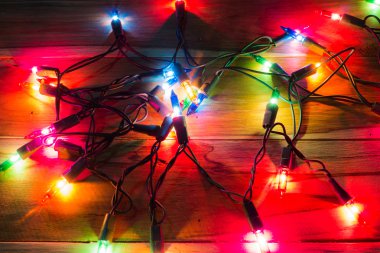 Ahşap arka plan için ışıkları Noel.