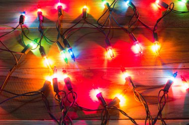 Ahşap arka plan için ışıkları Noel.