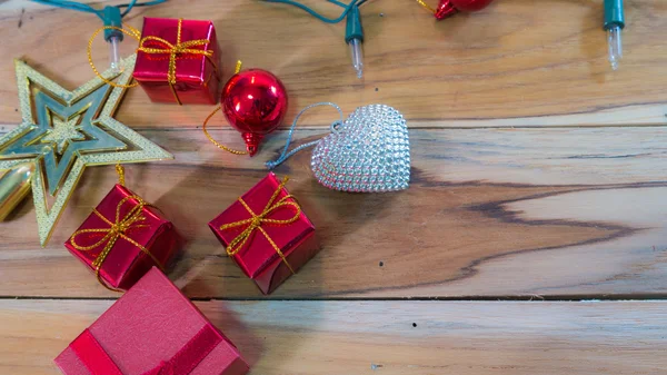 Decoración de Navidad y Año Nuevo en madera utilizada para el backgro —  Fotos de Stock