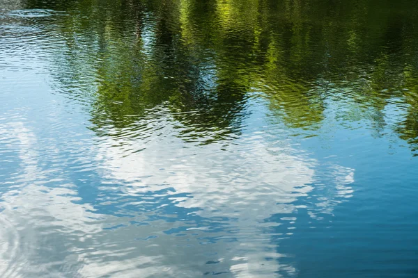 Spiegelung von Himmel und Bäumen auf dem Wasser. — Stockfoto