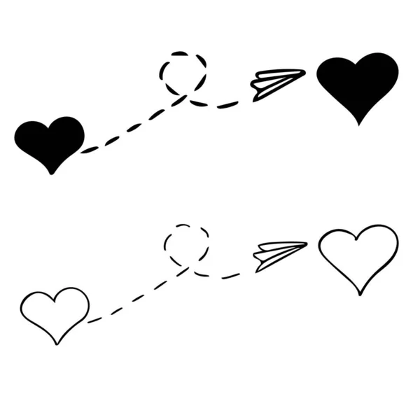 Odległość Społeczna Walentynki Miłość Odległość Pomysł Dwa Serca Papierowy Samolot — Zdjęcie stockowe