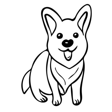 Şirin Corgi köpeği. Elle çizilmiş ve beyaz bir arkaplanda izole edilmiş bir köpeğin çizimi.