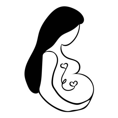 Hamile kadın hamile, hamile anne. Bebekle iletişim. Logolar için karalama çizimi, anneler günü kartları, baskılar, şirin bebek tasarımları.