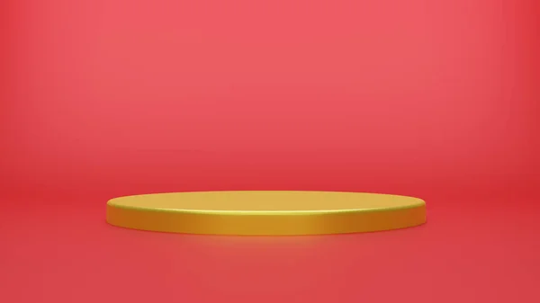 Altın geometrik küre arkaplan basit podyum palet prototipi ve ticari ürün konsepti sahne kırmızı zemin 3d görüntüleme.