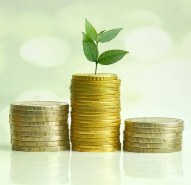 Birikmiş madeni paralar ekonomik büyüme kavramı Yatırım raporları ve mali değerleme.