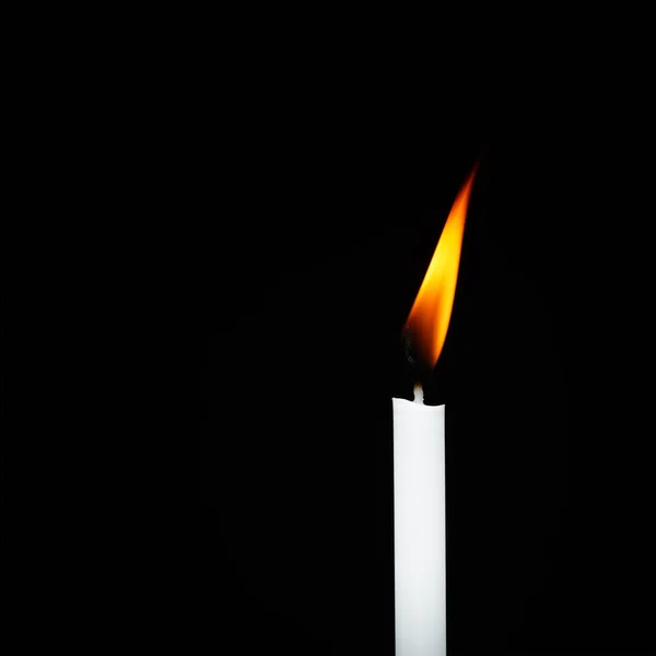 White Candle Flame Isolated Black Background Religious Concept Belief Peace — Stock Photo, Image