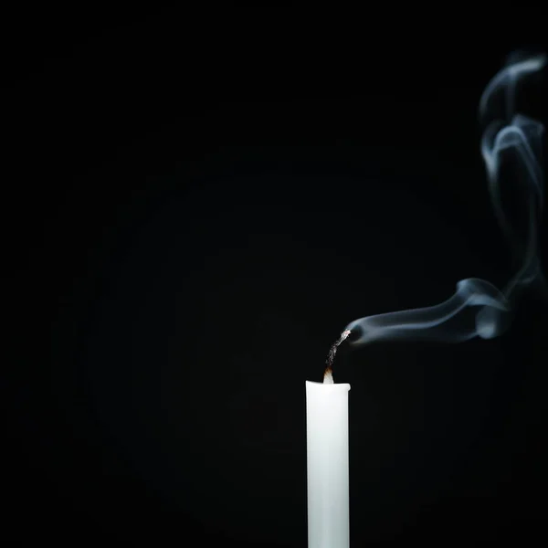 White Candles Line Separating Black Background Extinguishes Religion Faith Peace — Stock Photo, Image