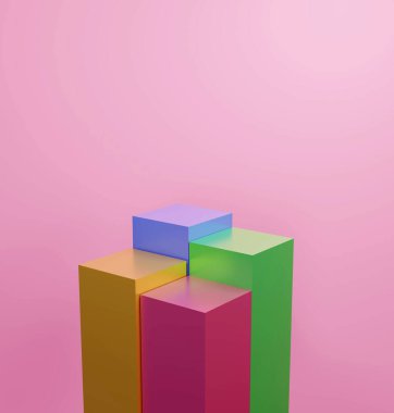 Ürün ve markaları sergilemek için bir model. Pembe arka planda 4 farklı pastel renkli şerit var..