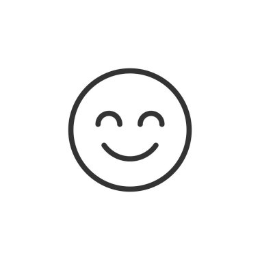 Beyaz arkaplanda izole edilmiş mutlu emoji simgesi. Smiley emoticon sembolü modern, basit, vektör, web sitesi tasarımı için simge, mobil uygulama, ui. Vektör İllüstrasyonu