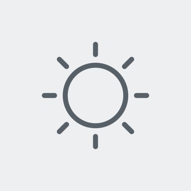 Arka planda güneş simgesi izole edildi. İnternet sitesi tasarımı için modern, basit, vektör, simge, mobil uygulama, ui. Vektör İllüstrasyonu