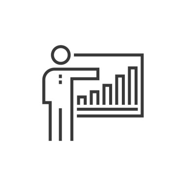 Beyaz arkaplanda sunum simgesi izole edildi. İş grafik sembolü modern, basit, vektör, web sitesi tasarımı için simge, mobil uygulama, ui. Vektör İllüstrasyonu