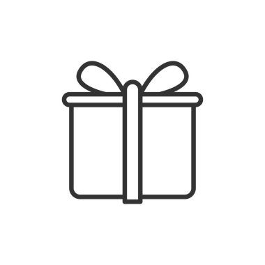 Hediye kutusu simgesi beyaz arkaplanda izole edildi. Web sitesi tasarımı için modern, basit, vektör, simge, mobil uygulama, ui. Vektör İllüstrasyonu