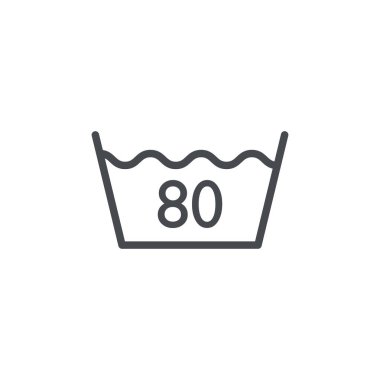 Beyaz arkaplanda izole edilmiş 80 simgenin altında veya altında yıka. Çamaşır sembolü modern, basit, vektör, web sitesi tasarımı için simge, mobil uygulama, ui. Vektör İllüstrasyonu