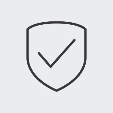 Kalkan kontrol simgesi arka planda izole edildi. Sigorta sembolü modern, basit, vektör, web sitesi tasarımı için simge, mobil uygulama, ui. Vektör İllüstrasyonu