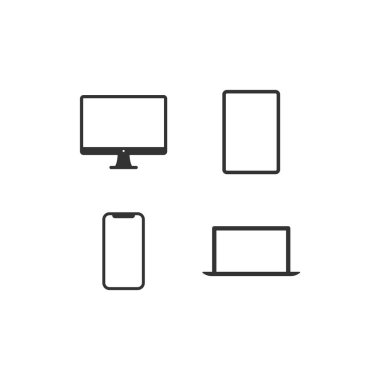 Akıllı telefon, dizüstü bilgisayar, tablet ve bilgisayar simgesi. Gadget sembolü modern, basit, vektör, web sitesi tasarımı için simge, mobil uygulama, ui. Vektör İllüstrasyonu