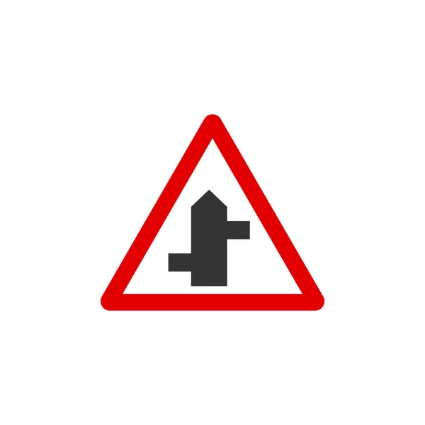 Staggered Junction Left Turn First Triangle Road Sign Icon Traffic — Stok Vektör