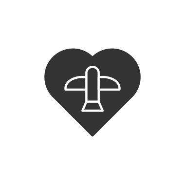 Beyaz arka planda izole edilmiş kalp ikonundaki uçak. Balayı sembolü modern, basit, vektör, web sitesi tasarımı için simge, mobil uygulama, ui. Vektör İllüstrasyonu