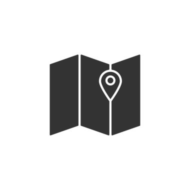 Beyaz arkaplanda izole edilmiş pin simgesine sahip harita. Konum sembolü modern, basit, vektör, web sitesi tasarımı için simge, mobil uygulama, ui. Vektör İllüstrasyonu