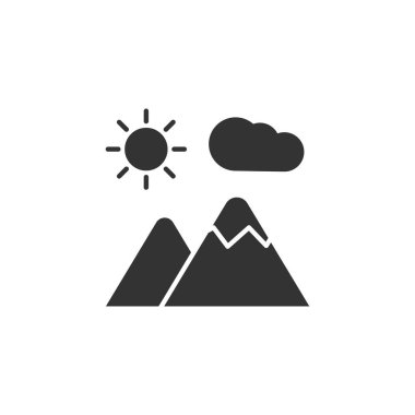 Dağların simgesi beyaz arkaplanda izole edildi. Peyzaj sembolü modern, basit, vektör, web sitesi tasarımı için simge, mobil uygulama, ui. Vektör İllüstrasyonu