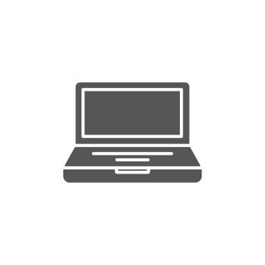 Dizüstü bilgisayar simgesi arka planda izole edildi. Bilgisayar sembolü modern, basit, vektör, web sitesi tasarımı için simge, mobil uygulama, ui. Vektör İllüstrasyonu