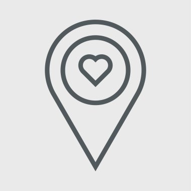 Arkaplanda konum simgesi izole edildi. Aşk sembolü modern, basit, vektör, web sitesi tasarımı için simge, mobil uygulama, ui. Vektör İllüstrasyonu