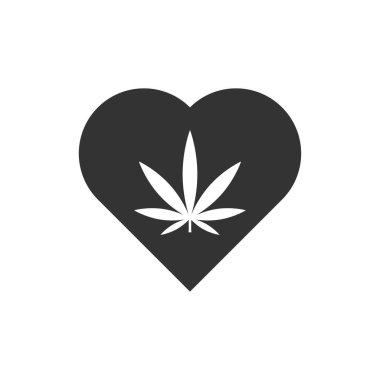 Kalp ikonundaki kenevir yaprağı beyaz arka planda izole edilmiş. Marihuana sembolü modern, basit, vektör, web sitesi tasarımı için simge, mobil uygulama, ui. Vektör İllüstrasyonu
