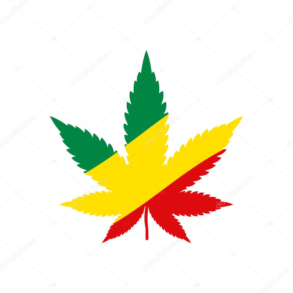 Marijuana icon with Rastafarian colors isolated on white background. Cannabis symbol modern, simple, vector, icon for website design, mobile app, ui. Vector Illustration