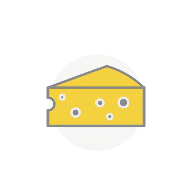 Beyaz arkaplanda izole edilmiş renkli peynir vektör simgesi. Sarı peynir sembolü modern, basit, vektör, web sitesi tasarımı için simge, mobil uygulama, ui. Vektör İllüstrasyonu