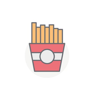 Beyaz arka planda izole edilmiş renkli patates kızartması vektör ikonu. Fast food sembolü modern, basit, vektör, web sitesi tasarımı için simge, mobil uygulama, ui. Vektör İllüstrasyonu