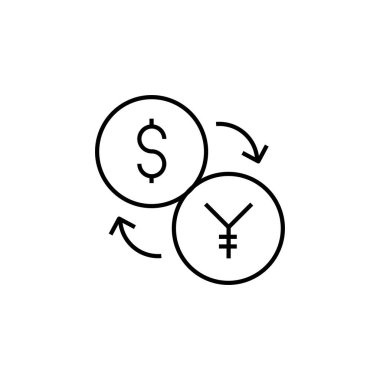 Dolar ve Yen dönüştürme simgesi beyaz arkaplanda izole edildi. Web sitesi tasarımı için modern, basit, vektör, simge değişimi, mobil uygulama, ui. Vektör İllüstrasyonu