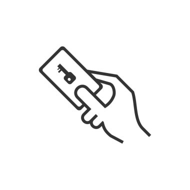 Kapı kartı simgesi beyaz arkaplanda izole edildi. Web sitesi tasarımı için anahtar sembol, basit, vektör, simge, mobil uygulama, ui. Vektör İllüstrasyonu