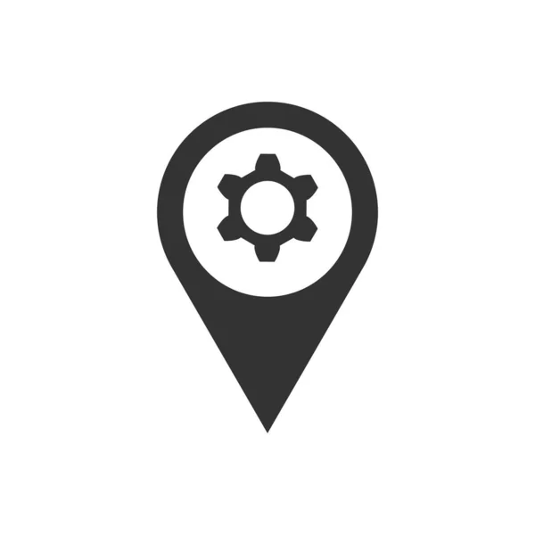 Locatie Met Tandwielpictogram Geïsoleerd Witte Achtergrond Navigatiesymbool Modern Eenvoudig Vector — Stockvector