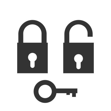 Asma kilit simgesi beyaz arkaplanda izole edildi. Web sitesi tasarımı için modern, basit, vektör, simge kilidi, mobil uygulama, ui. Vektör İllüstrasyonu