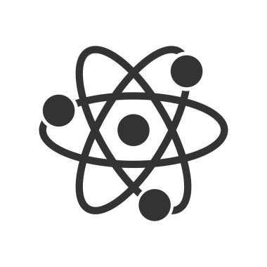 Atom simgesi beyaz arkaplanda izole edildi. Bilim sembolü modern, basit, vektör, web sitesi tasarımı için simge, mobil uygulama, ui. Vektör İllüstrasyonu