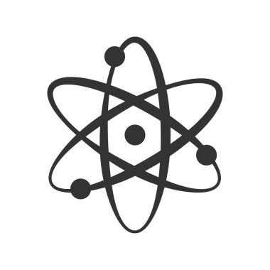 Atom simgesi beyaz arkaplanda izole edildi. Bilim sembolü modern, basit, vektör, web sitesi tasarımı için simge, mobil uygulama, ui. Vektör İllüstrasyonu