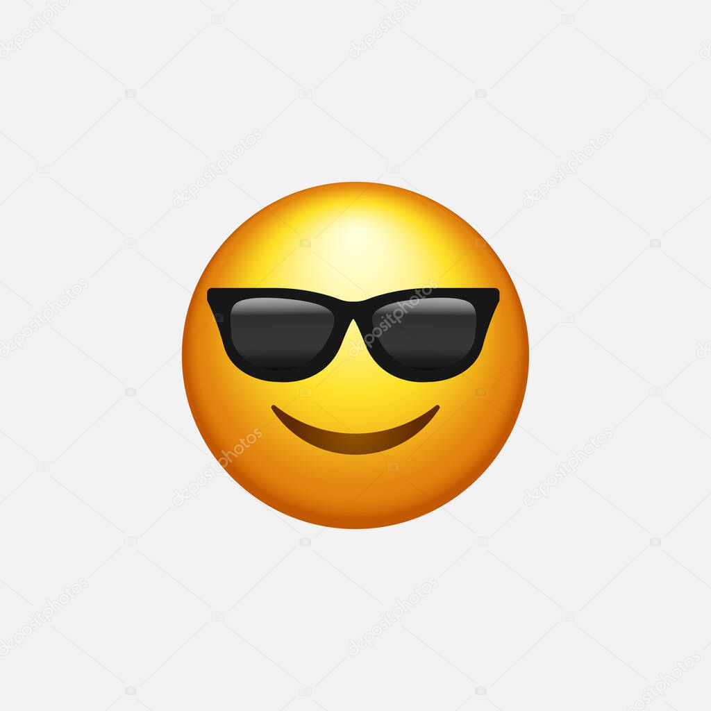 Smiling face with sunglasses emoji social media icon isolated on background. Emoticon symbol modern, simple, vector, icon for website design, mobile app, ui. Vector Illustration