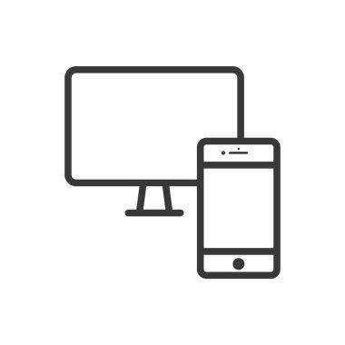 Bilgisayar ve akıllı telefon simgesi. Yanıt tasarım sembolü modern, basit, vektör, web sitesi tasarımı için simge, mobil uygulama, ui. Vektör İllüstrasyonu