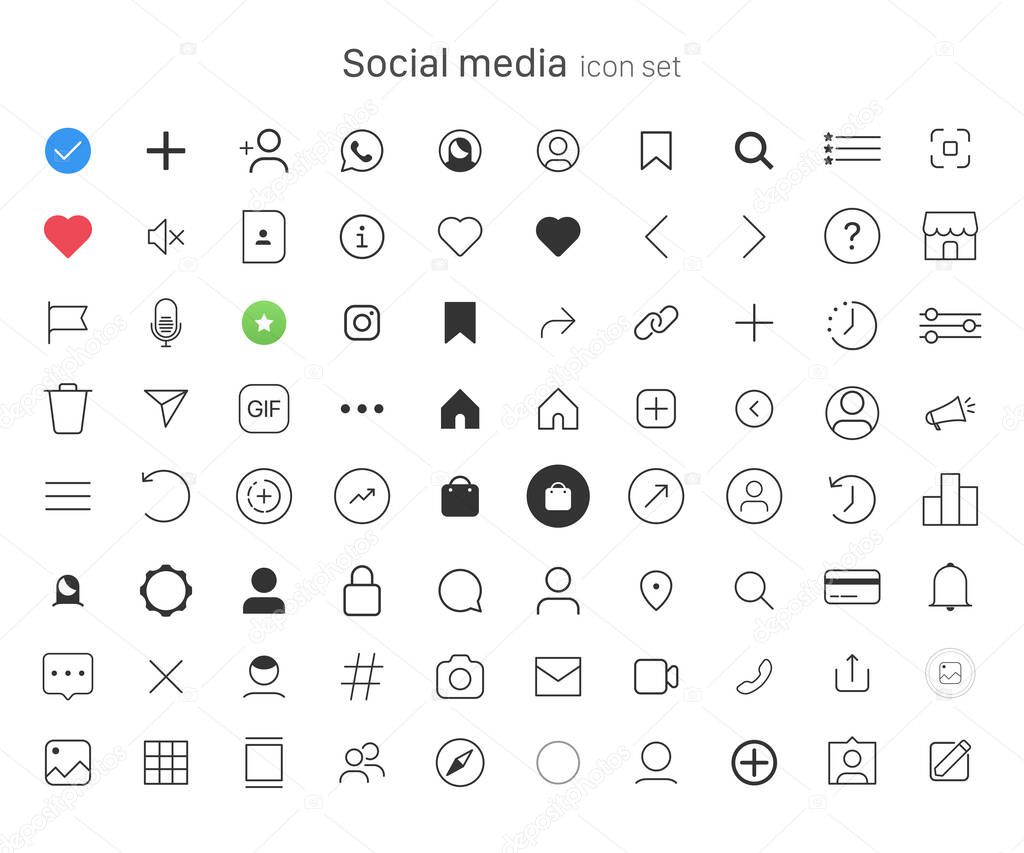 Set of social media icons. UI elements symbol modern, simple, vector, icon for website design, mobile app, ui. Vector Illustration