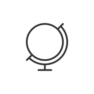 Beyaz arka planda Dünya ikonu olan coğrafi harita küresi. Web sitesi tasarımı için modern, basit, vektör, simge, mobil uygulama, ui. Vektör İllüstrasyonu