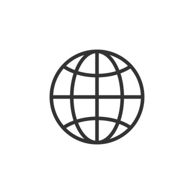 Küre simgesi beyaz arkaplanda izole edildi. İnternet sitesi tasarımı için modern, basit, vektör, simge, mobil uygulama, ui. Vektör İllüstrasyonu